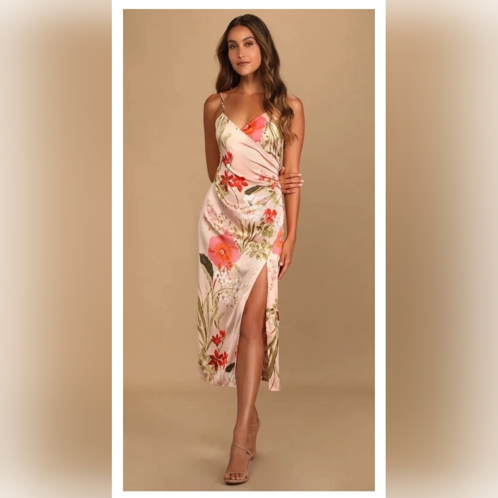 Lulus Remarkable Entrance Floral Print Satin Dress Spring Size Large Pink NWT - Picture 13 of 13